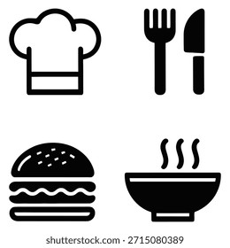 Chef hat fork knife burger bowl steam cooking cuisine