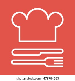 Chef hat, fork and knife. Restaurant and gastronomy symbol