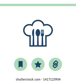 Chef hat with fork, spoon and knife inside flat design illustration. Simple vector icon.