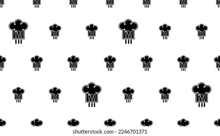 Chef Hat Fork Spoon Knife Icon Seamless Pattern, Traditional, Tall, Pleated Chef’s Hat, Chef Toque, Vector Art Illustration