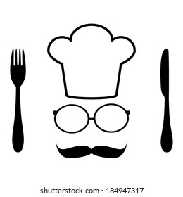 chef hat, glasses and mustache