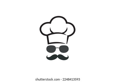 Chef Hat Glasses Mustache Logo Vector Symbol Illustration
