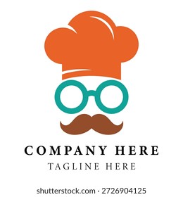 Chef chapéu óculos bigode logotipo modelo para empresa ou negócio identidade de marca design