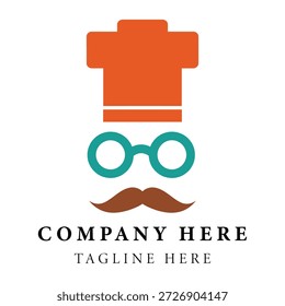Chef chapéu óculos bigode logotipo modelo com nome da empresa e slogan no fundo branco