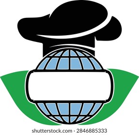 Chef hat with globe sphere world food logo vector design