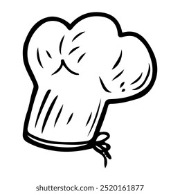 Chef hat hand drawn doodle. Textile headwear for kitchen work. Professional chef uniform. Clothing accessory. Vector sketch line art illustration.