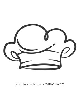 Chef hat hand drawn icon, contour catering service symbol. Funny toque for head of professional chef or baker. Restaurant, bakery and cooking recipe mascot, cookers cap icon vector illustration