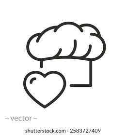 chef hat with heart, icon, love for cooking, thin line symbol, editable stroke vector illustration