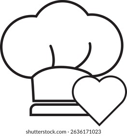 chef hat and heart outline illustration