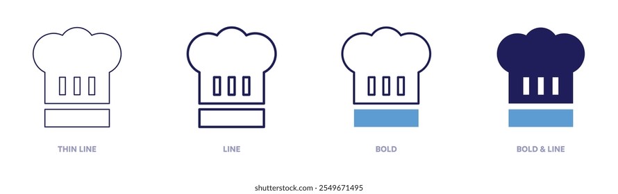 Chef hat icon in 4 different styles. Thin Line, Line, Bold, and Bold Line. Duotone style. Editable stroke.