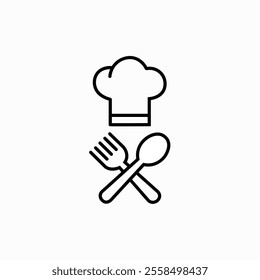 Chef hat icon, cafe, chef, cooker, cooking, vector sign pictogram isolated. Cuisine symbol, logo illustration.