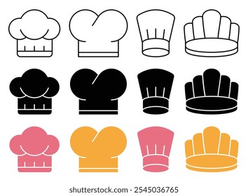 Chef hat icon collection on white background