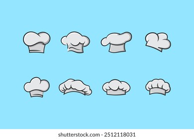 chef hat icon collection, outline and cartoon style
