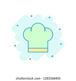 Chef hat icon in comic style. Cooker cap vector cartoon illustration pictogram. Chef restaurant business concept splash effect.