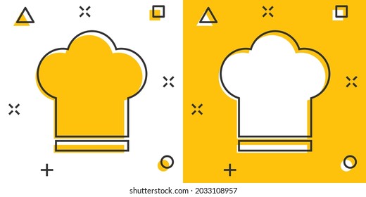 Chef hat icon in comic style. Cooker cap vector cartoon illustration pictogram. Chef restaurant business concept splash effect.