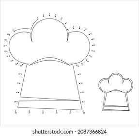 Chef Hat Icon Connect The Dots, Traditional, Tall, Pleated Chef’s Hat, Chef Toque, Vector Art Illustration, Puzzle Game Containing A Sequence Of Numbered Dots