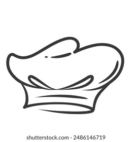 Chef hat icon, contour catering service symbol. Funny toque for head of professional chef or baker. Restaurant, bakery and cooking recipe mascot, hand drawn cookers cap icon vector illustration