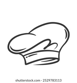 Icono de sombrero de chef, símbolo de servicio de catering de contorno. Toque divertido para el jefe de chef o panadero profesional. Mascota de la receta del restaurante, de la panadería y de la cocina, Ilustración vectorial dibujada a mano del icono del casquillo de las cocinas