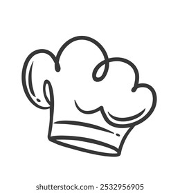 Chef hat icon, contour catering service symbol. Funny toque for head of professional chef or baker. Restaurant, bakery and cooking recipe mascot, hand drawn cookers cap icon vector illustration