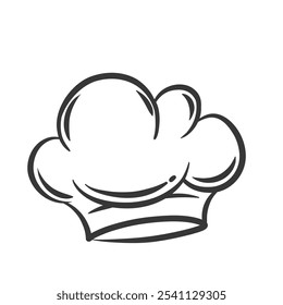 Chef hat icon, contour catering service symbol. Funny toque for head of professional chef or baker. Restaurant, bakery and cooking recipe mascot, hand drawn cookers cap icon vector illustration