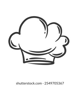 Chef hat icon, contour kitchen workers cap sketch. Funny professional uniform of cooker. Restaurant, confectionery and bakery food cooking mascot, hand drawn chefs headgear icon vector illustration