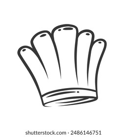 Chef hat icon, contour restaurant food symbol. Funny cap sketch for head of baker and cooker. Cooking and kitchen, gastronomy mascot, hand drawn doodle chefs uniform icon vector illustration