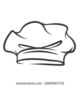 Chef hat icon, contour restaurant or cafe kitchen staff symbol. Funny retro cap for bakers head. Restaurant and bakery mascot, hand drawn cookers headgear icon in sketch style vector illustration