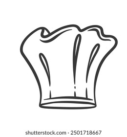 Chef hat icon, contour restaurant food symbol. Funny cap sketch for head of baker and cooker. Cooking and kitchen, gastronomy mascot, hand drawn doodle chefs uniform icon vector illustration