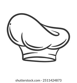 Chef hat icon, contour vintage toque of cooker. Funny retro doodle cap of French or Italian chef. Restaurant, cafe or pizzeria mascot. Line hand drawn costume of baker icon vector illustration