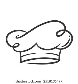 Chef hat icon, contour vintage toque of cooker. Funny retro doodle cap of French or Italian chef. Restaurant, cafe or pizzeria mascot. Line hand drawn costume of baker icon vector illustration