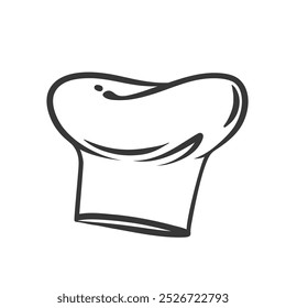 Chef hat icon, contour vintage toque of cooker. Funny retro doodle cap of French or Italian chef. Restaurant, cafe or pizzeria mascot. Line hand drawn costume of baker icon vector illustration