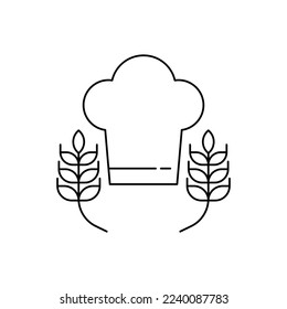 Chef hat icon design, Cuisine symbol, cook hat and wheat icon design. isolated on white background. vector illustration