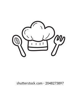 Chef hat icon in doodle style isolated on white background. Cute chef hat doodle drawing