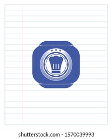 chef hat icon draw with pen effect. Blue ink. Vector Illustration. Detailed.