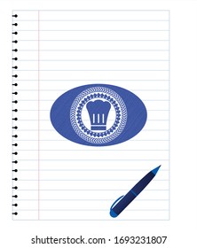el icono de chef con efecto de pluma. Tinta azul. Ilustración vectorial. Detallado. 