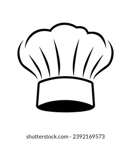 Chef hat icon. Drawing chef hat in flat design. Black isolated icon of chef cap. Vector illustration.