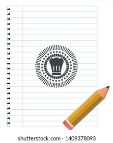 chef hat icon emblem with pencil effect. Vector Illustration. Detailed.