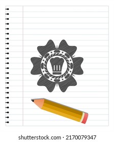 chef hat icon emblem with pencil effect. Vector Illustration. Detailed. 