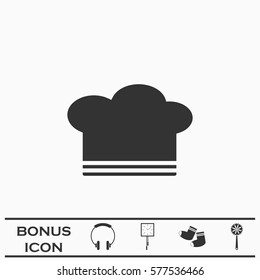 Chef hat icon flat. Black pictogram on white background. Vector illustration symbol and bonus button