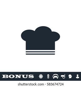 Chef hat icon flat. Black pictogram on white background. Vector illustration symbol and bonus button