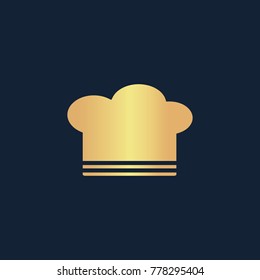 Chef hat icon flat. Simple gold pictogram on dark background. Vector illustration symbol