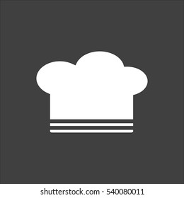 Chef hat icon flat. Vector white illustration isolated on black background. Flat symbol