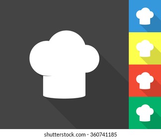 chef hat icon - gray and colored (blue, yellow, red, green) vector illustration with long shadow