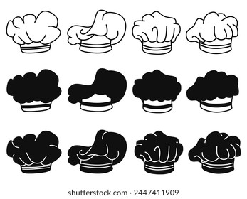 Chef hat icon illustration collection. Black and white design icon for business. Stock vector.