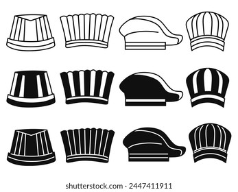 Chef hat icon illustration collection. Black and white design icon for business. Stock vector.