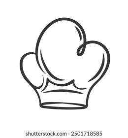 Chef hat icon, ink contour catering service symbol. Funny toque for head of professional chef or baker. Restaurant, bakery and cooking recipe mascot, hand drawn cookers cap icon vector illustration