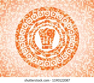 chef hat icon inside abstract emblem, orange mosaic background