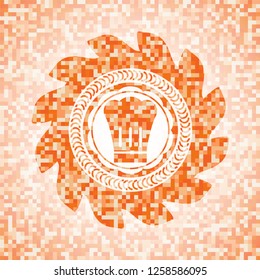 chef hat icon inside abstract orange mosaic emblem with background