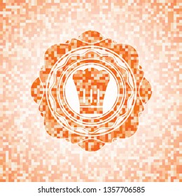 chef hat icon inside abstract emblem, orange mosaic background