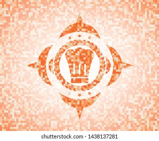 chef hat icon inside abstract orange mosaic emblem
